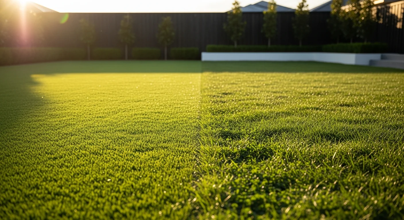 Artificial grass vs natural lawn in a Melbourne backyard