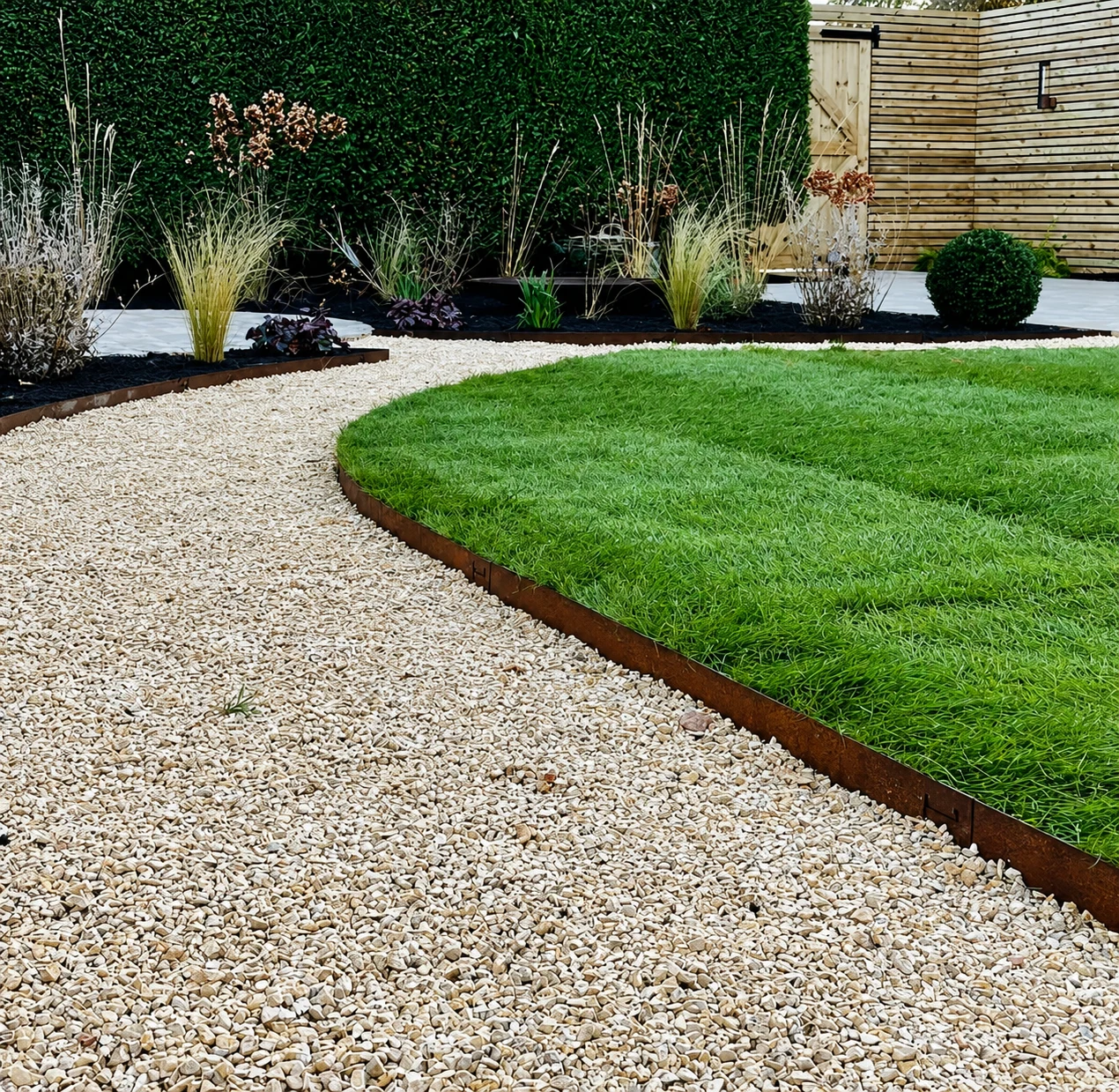 Steel and timber garden edging by PJR, Melbourne backyard