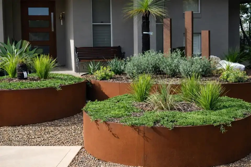Timber and concrete retaining wall by PJR Landscaping, Melbourne